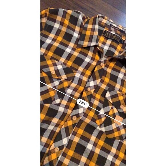 AKOO Shirt Mens Sz L Orange Black Buffalo Check Elbow Pads/PatchesUp Cargo - Picture 9 of 13